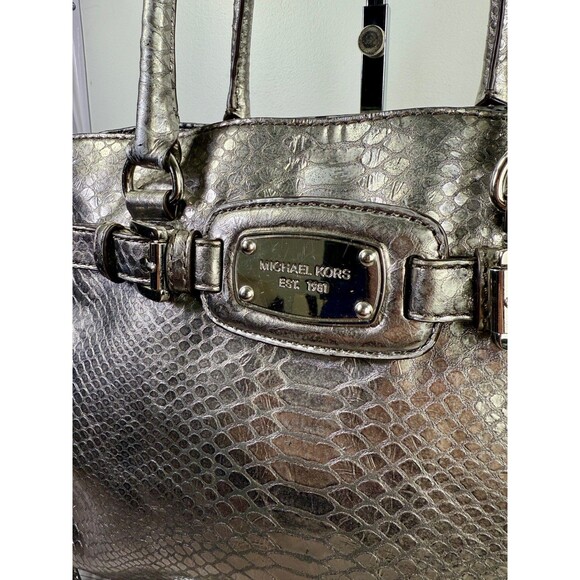 MICHAL KORS Large Hamilton Gray Luxury Embossed Leather Satchel Shoulder Bag - Picture 8 of 17
